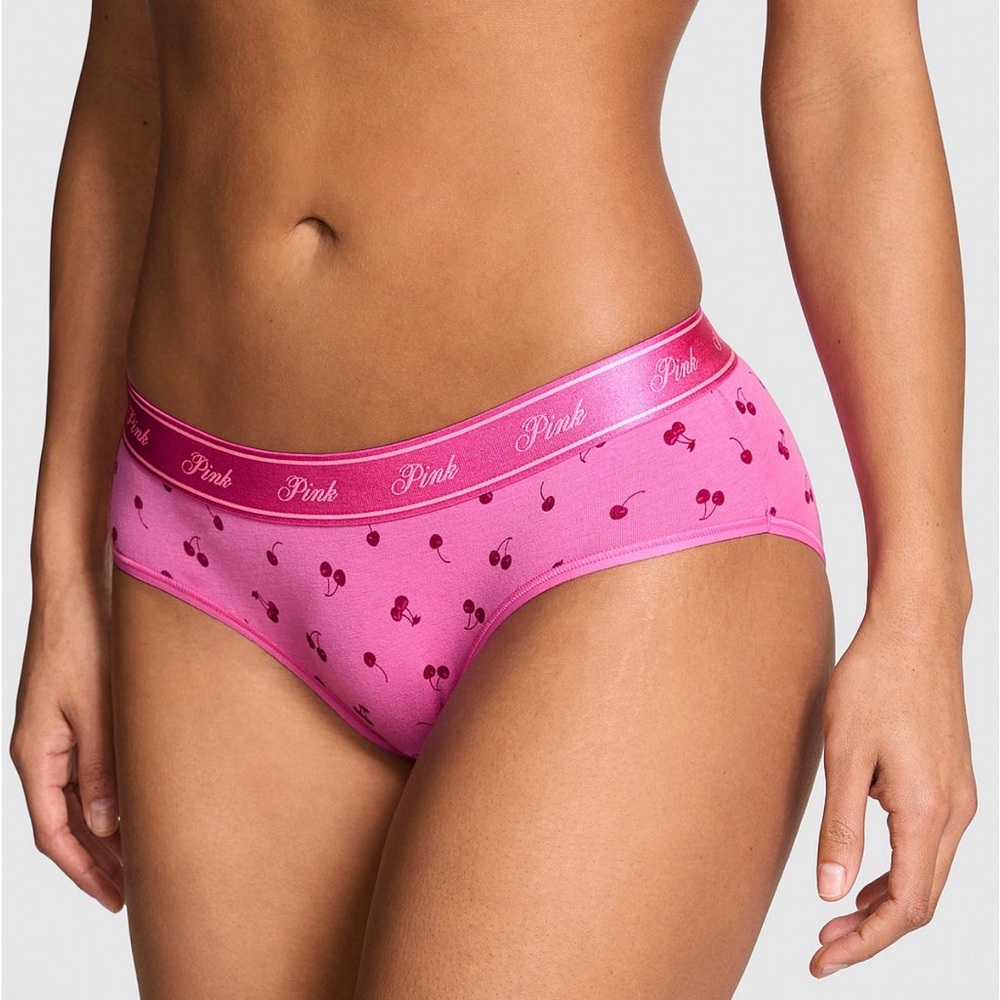 PINK/VICTORIA’S SECRET Logo Cotton Hiphugger Panty in Sizzling Strawberry Cherry